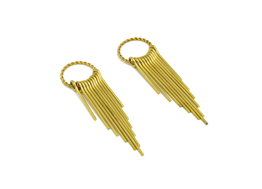 Brass Tassel Earring Charm - Raw Brass Wire Earring Charm - Brass Textured Tassel Earring Charm - Brass Dangle Charm - 63.5x18x1mm - PP10485 - DOMEDBAZAAR