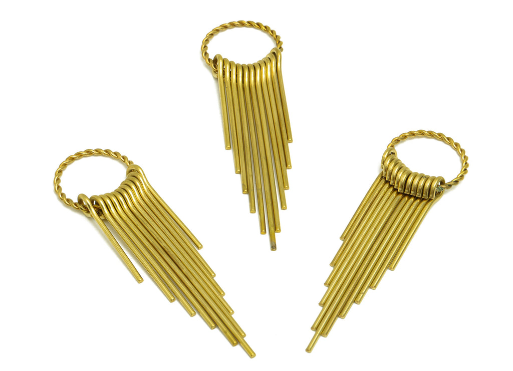 Brass Tassel Earring Charm - Raw Brass Wire Earring Charm - Brass Textured Tassel Earring Charm - Brass Dangle Charm - 63.5x18x1mm - PP10485 - DOMEDBAZAAR