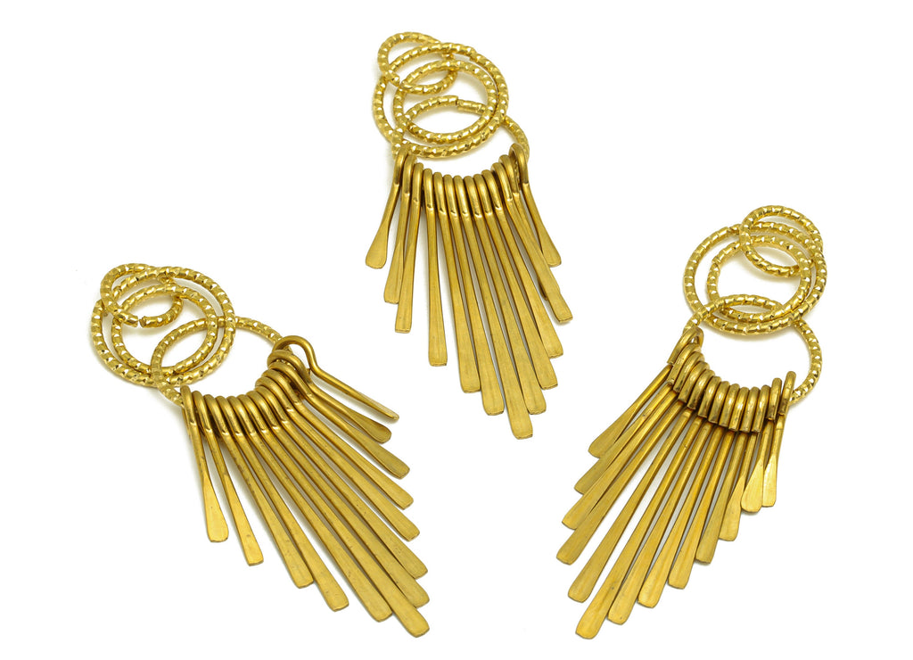 Hammered Interlock Tassel Earring Charm - Raw Brass Wire Earring Charm - Brass Textured Earring - Brass Dangle Charm - 60x14x4mm-PP10477 - DOMEDBAZAAR