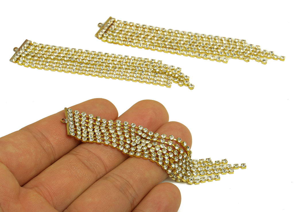Brass CZ Tassel Earring Charm - Raw Brass Zircon Wire Earring Charm - Brass Cubic Zircon Earring - Brass Dangle Charm - 88x15x2mm - PP10487 - DOMEDBAZAAR