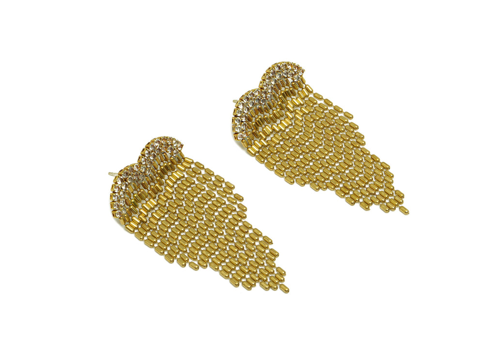 Brass Wing Tassel Earrings Stud - Raw Brass Zircon Earring Post - Brass Cubic Zircon Earring Post - Brass Dangle Post - 59x30x2mm - PP10489 - DOMEDBAZAAR