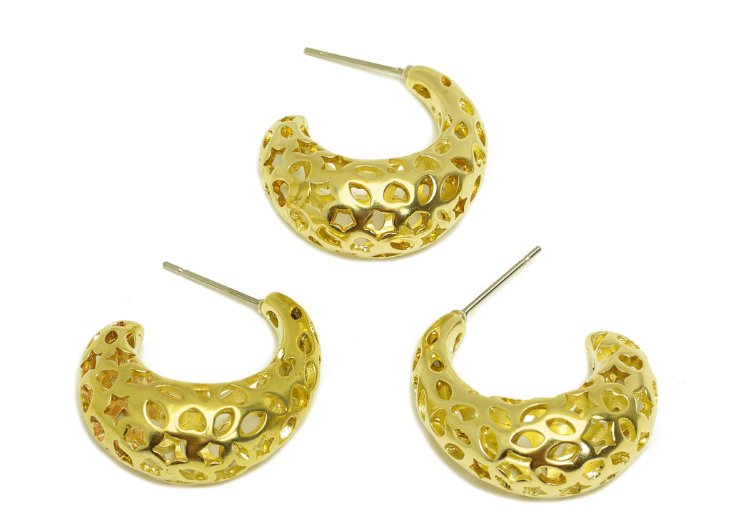 26mm Thick Hoop Earring Stud - Raw Brass Drop Marquise Earring Post - Heart Teardrop Hoop Star Earring Post Earring - 26x23x10mm - PP10518 - DOMEDBAZAAR