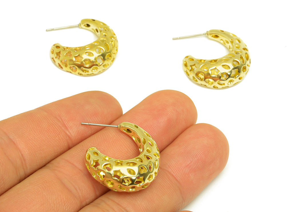 26mm Thick Hoop Earring Stud - Raw Brass Drop Marquise Earring Post - Heart Teardrop Hoop Star Earring Post Earring - 26x23x10mm - PP10518 - DOMEDBAZAAR