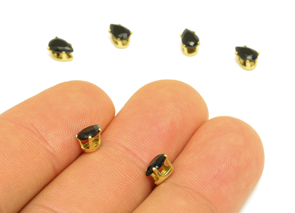 4x6mm Brass CZ Teardrop Earring Charm - Raw Brass Diamond Charm - Brass Black Zircon Charm - For Ring - For Necklace - 6x4x3mm - PP10531 - DOMEDBAZAAR