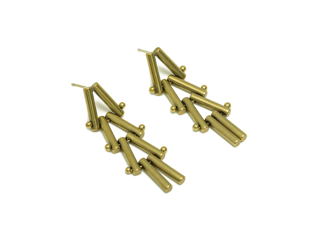 Brass Tassel Earring Stud - Raw Brass Stick Earring Post - Brass Tassel Bar Earring Stud - Interlock Dangel Post - 38x13.7x2.5mm - PP10605 - DOMEDBAZAAR