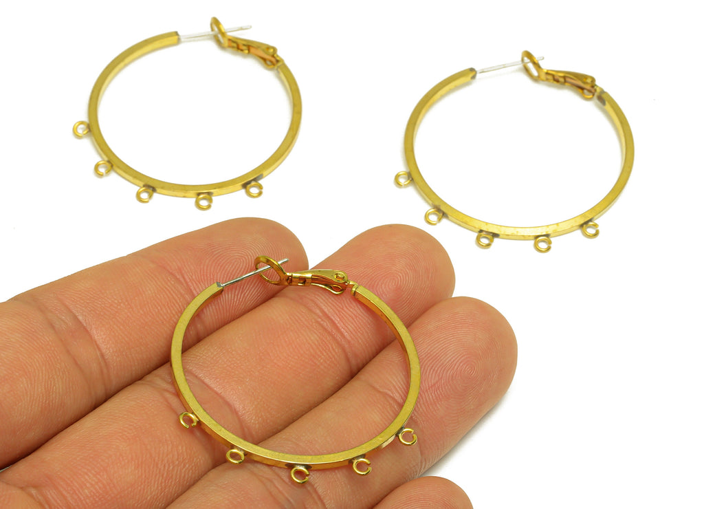 Brass Hoop Earring - Raw Brass Clasp Back Earring With Loop - Brass Hoop Clasp Earring - Brass Setting Tassel Clasp - 38x35x1.54mm - PP10597 - DOMEDBAZAAR