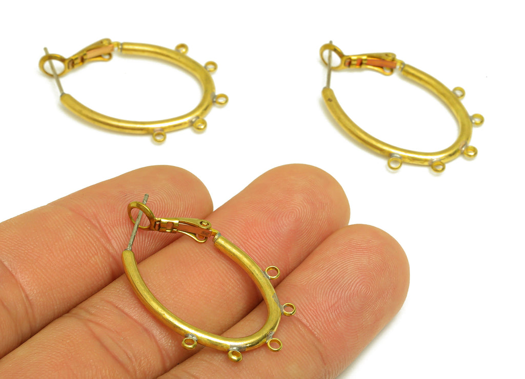 Brass Hoop Earring - Raw Brass Clasp Back Oval Earring With Loop - Brass Hoop Clasp Earring - Brass Setting Tassel Clasp - 32x22x2mm-PP10593 - DOMEDBAZAAR
