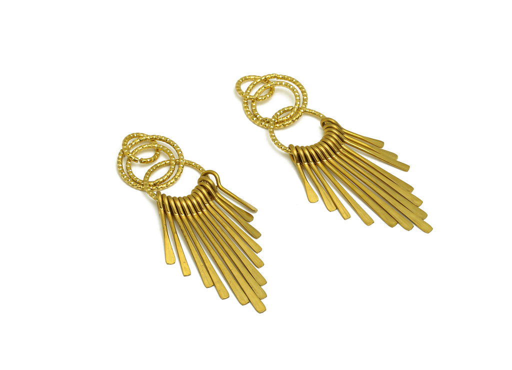 Hammered Interlock Tassel Earring Charm - Raw Brass Wire Earring Charm - Brass Textured Earring - Brass Dangle Charm - 60x14x4mm-PP10477 - DOMEDBAZAAR