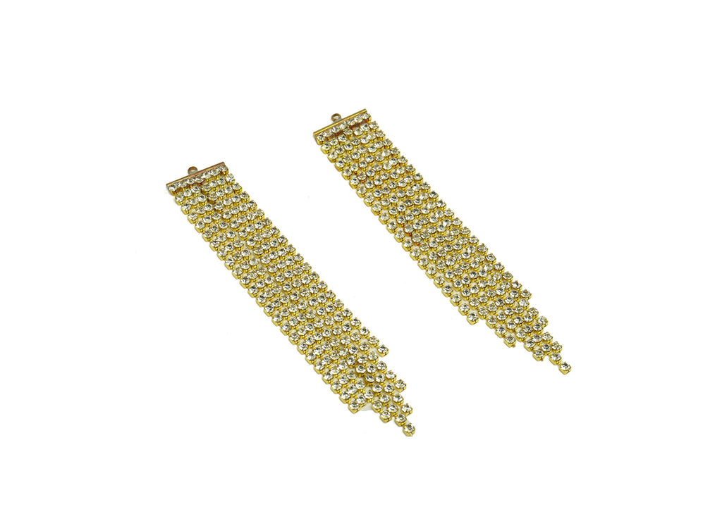 Brass CZ Tassel Earring Charm - Raw Brass Zircon Wire Earring Charm - Brass Cubic Zircon Earring - Brass Dangle Charm - 88x15x2mm - PP10487 - DOMEDBAZAAR