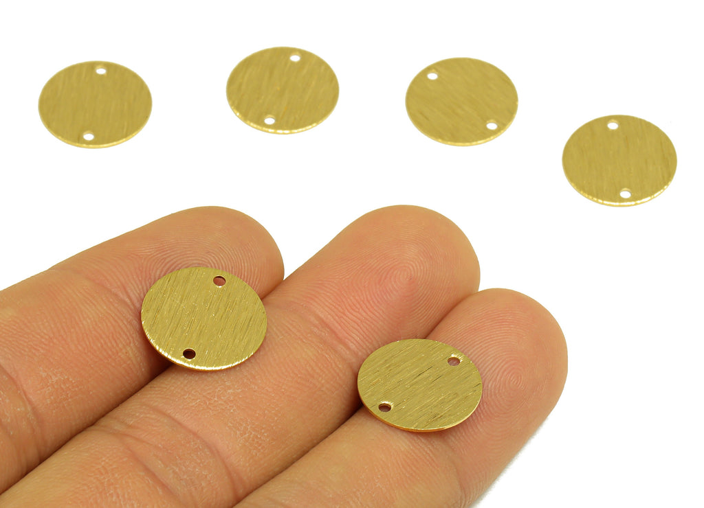 14mm Brass Round Earring Connector - Raw Brass Textured Circle Earring Charm - Brass Textured Round  Connector - 14x14x0.5mm - PP10483 - DOMEDBAZAAR