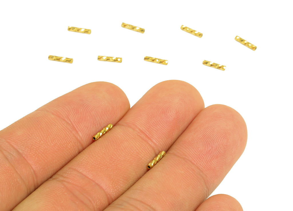 1.5*7 Batch Flower Straight Tube - Raw Brass DIY Tube Beads - Textured Circle Pipes for Geometric - For Air Plants - DIY Tubes - PP10754 - DOMEDBAZAAR