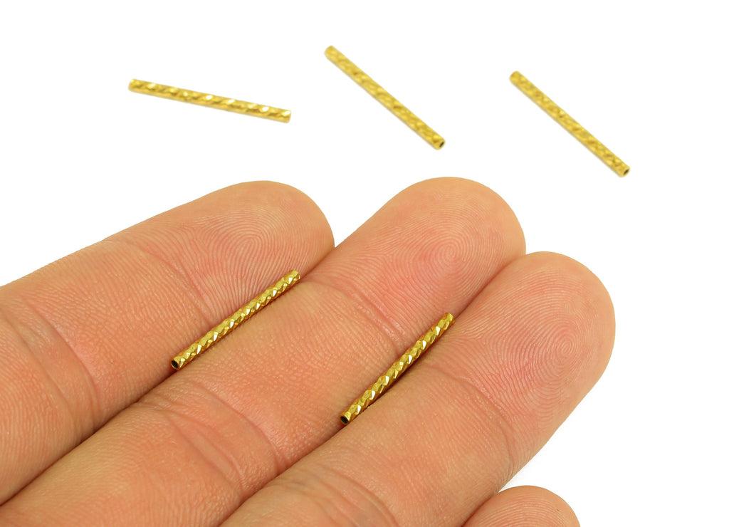 1.5*20 Batch Flower Straight Tube - Raw Brass DIY Tube Beads - Textured Circle Pipes for Geometric - For Air Plants - DIY Tubes - PP10758 - DOMEDBAZAAR