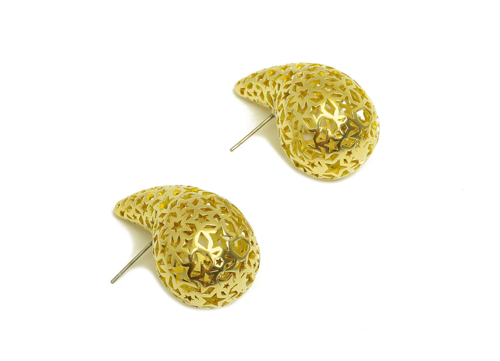 32mm Thick Drop Earring Stud - Raw Brass Heart Earring Post - Teardrop Star Earring Post - Hollow Teardrop Earring - 32x20x19mm - PP10515 - DOMEDBAZAAR