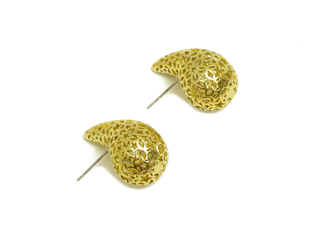 26mm Thick Drop Earring Stud - Raw Brass Heart Earring Post - Teardrop Geometry Earring Post - Hollow Teardrop Earring - 26x16x15mm -PP10516 - DOMEDBAZAAR