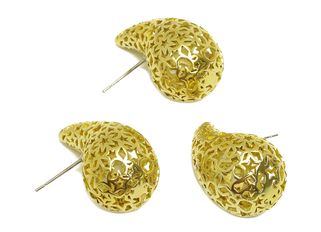 26mm Thick Drop Earring Stud - Raw Brass Heart Earring Post - Teardrop Geometry Earring Post - Hollow Teardrop Earring - 26x16x15mm -PP10516 - DOMEDBAZAAR