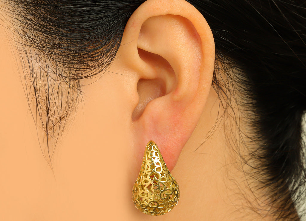 26mm Thick Drop Earring Stud - Raw Brass Heart Earring Post - Teardrop Geometry Earring Post - Hollow Teardrop Earring - 26x16x15mm -PP10516 - DOMEDBAZAAR