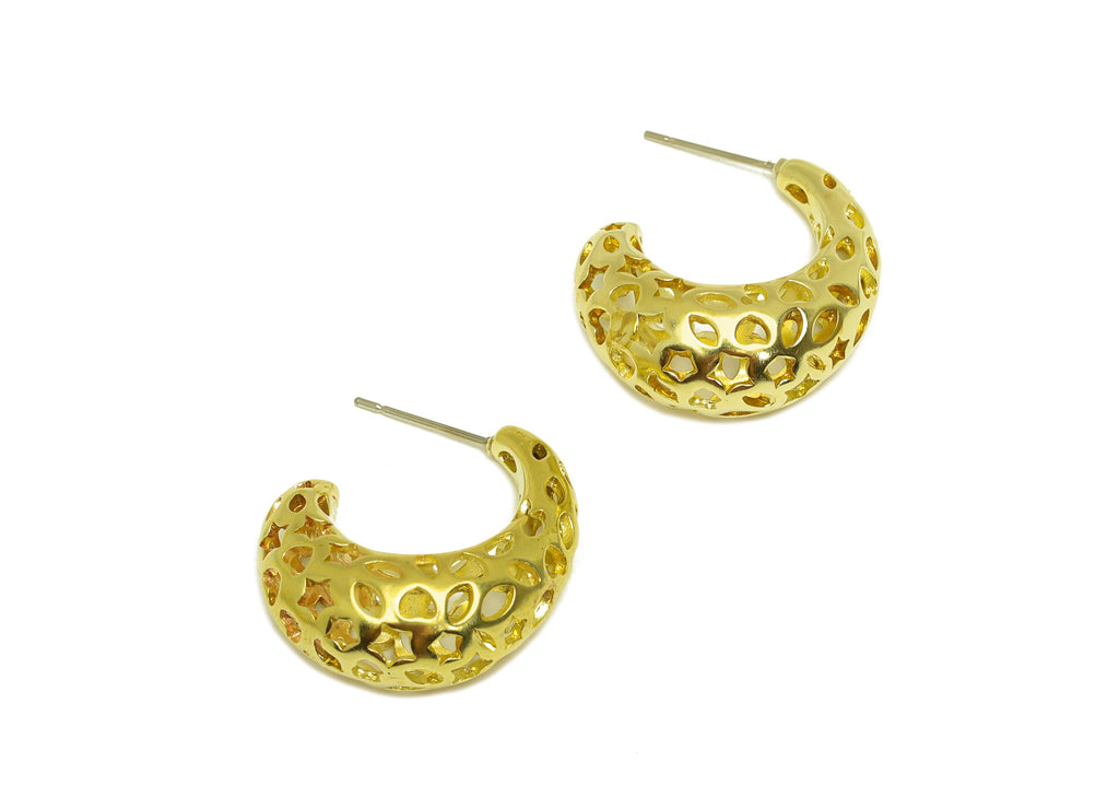 26mm Thick Hoop Earring Stud - Raw Brass Drop Marquise Earring Post - Heart Teardrop Hoop Star Earring Post Earring - 26x23x10mm - PP10518 - DOMEDBAZAAR