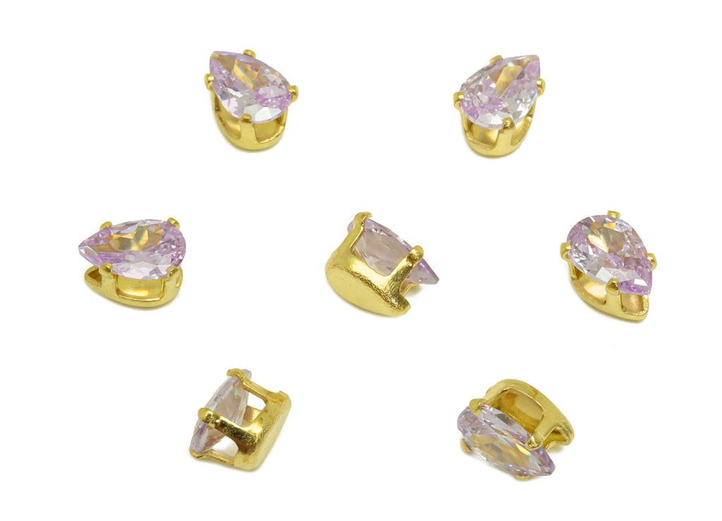 4x6mm Brass CZ Teardrop Earring Charm - Raw Brass Diamond Charm - Brass Purple Cubic Zircon Charm - For Ring - For Necklace -6x4x3mm-PP10525 - DOMEDBAZAAR