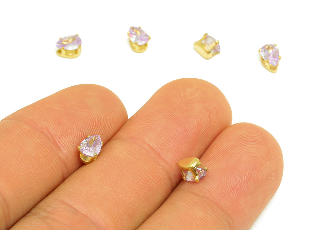 4x6mm Brass CZ Teardrop Earring Charm - Raw Brass Diamond Charm - Brass Purple Cubic Zircon Charm - For Ring - For Necklace -6x4x3mm-PP10525 - DOMEDBAZAAR