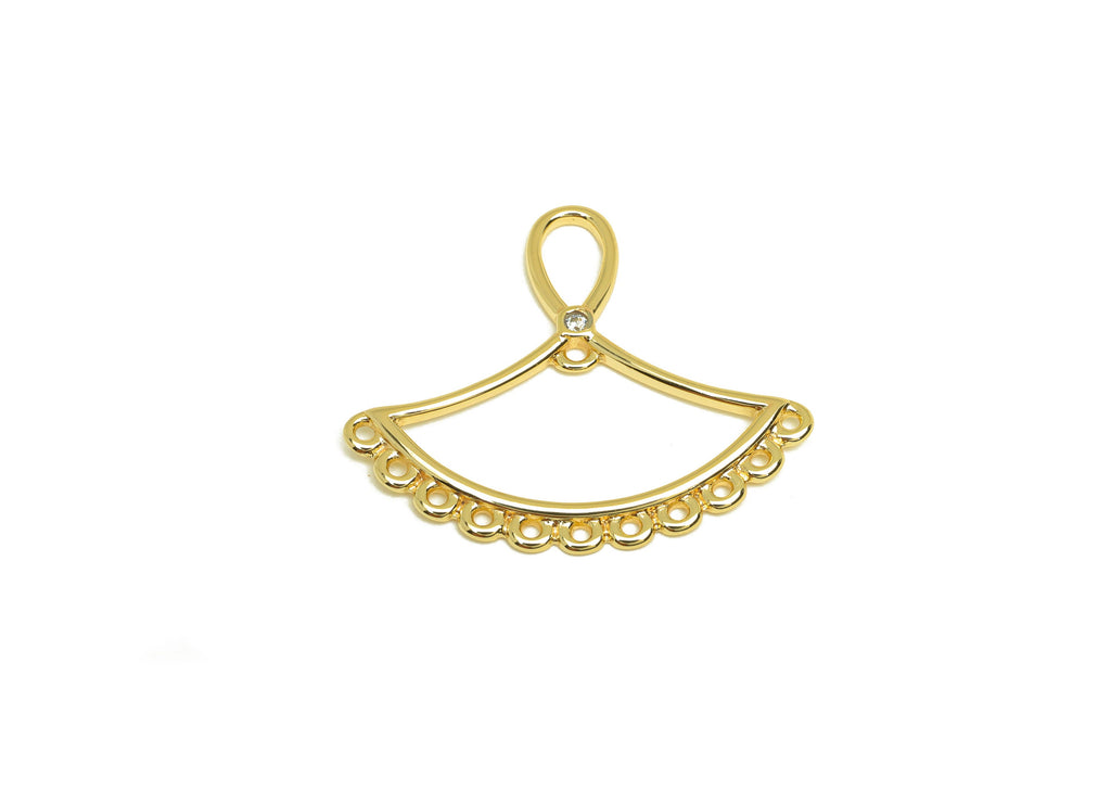 Brass Fan Earring Charm - Brass Teardrop Earring Charm For Tassel - Cubic Zircon Earring Charm - 18K Real Gold Plating - 24x28x1mm - RGP6779 - DOMEDBAZAAR