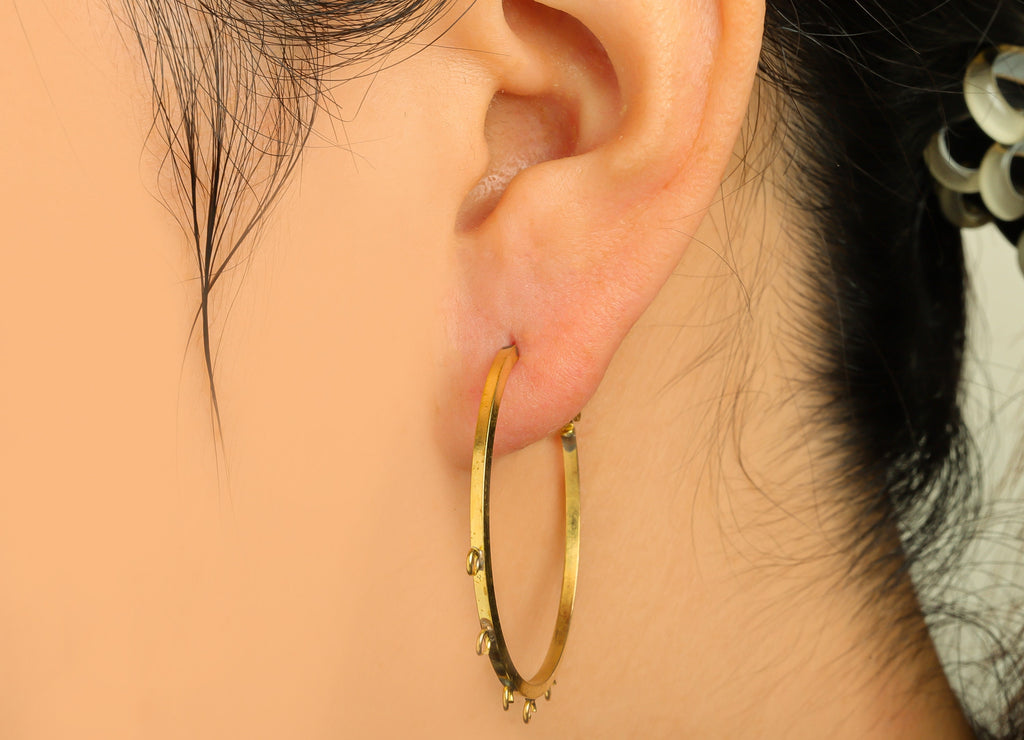 Brass Hoop Earring - Raw Brass Clasp Back Earring With Loop - Brass Hoop Clasp Earring - Brass Setting Tassel Clasp - 38x35x1.54mm - PP10597 - DOMEDBAZAAR