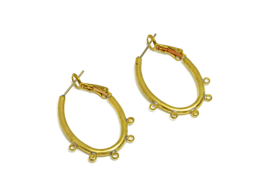 Brass Hoop Earring - Raw Brass Clasp Back Oval Earring With Loop - Brass Hoop Clasp Earring - Brass Setting Tassel Clasp - 32x22x2mm-PP10593 - DOMEDBAZAAR