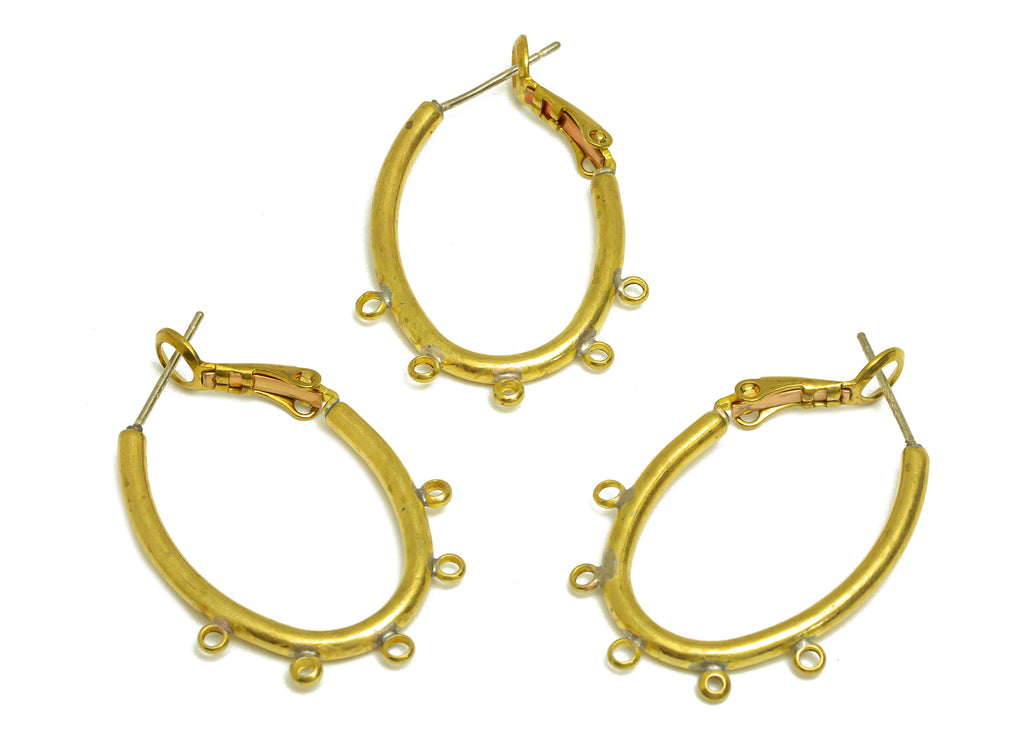 Brass Hoop Earring - Raw Brass Clasp Back Oval Earring With Loop - Brass Hoop Clasp Earring - Brass Setting Tassel Clasp - 32x22x2mm-PP10593 - DOMEDBAZAAR