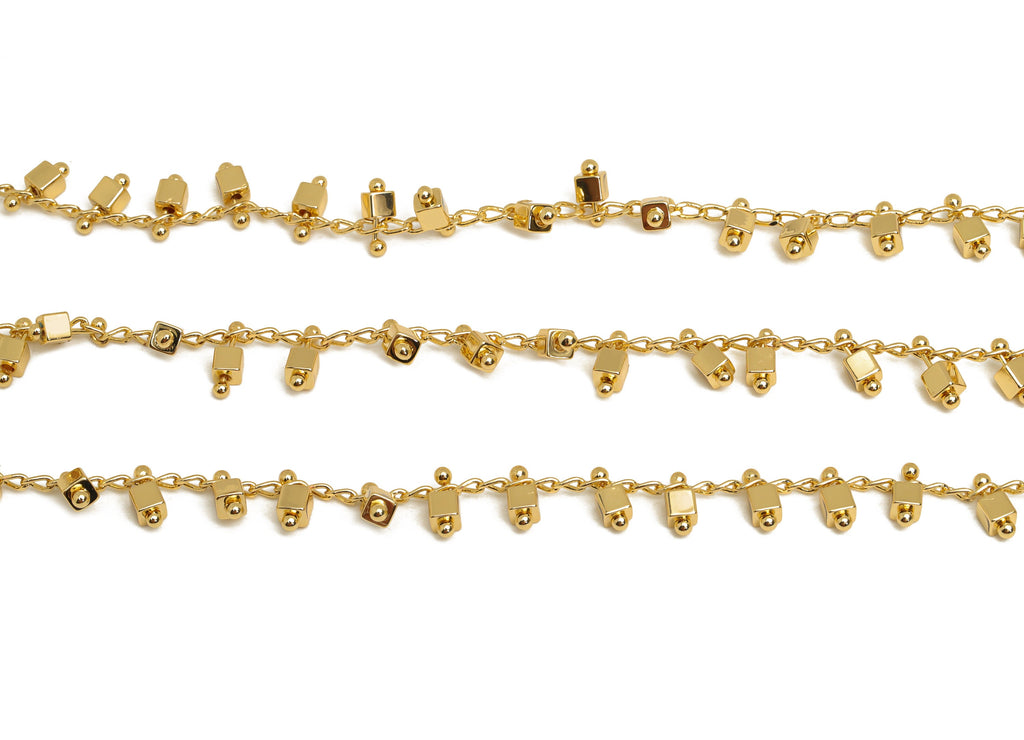 Brass Cube Satellite Cable Chain - Cube Beaded Chain - Brass Mini Chunky Chain - Bracelet Chain - 18K Real Gold Plating - 2x6x2mm - RGP6757 - DOMEDBAZAAR