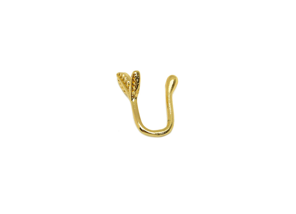 Brass Cuff Earring - Brass Leaf Wire Hook Earring - Botanical Nose Clip - Brass Cuff Earring - 18K Real Gold Plating - 12.97x4x6mm - RGP7115 - DOMEDBAZAAR
