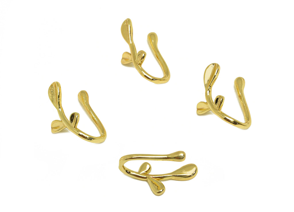 Brass Cuff Earring - Brass Textured Leaf Wire Hook Earring - Botanical Nose Clip - Cuff Earring - 18K Real Gold Plating - 12x6x6mm - RGP7114 - DOMEDBAZAAR