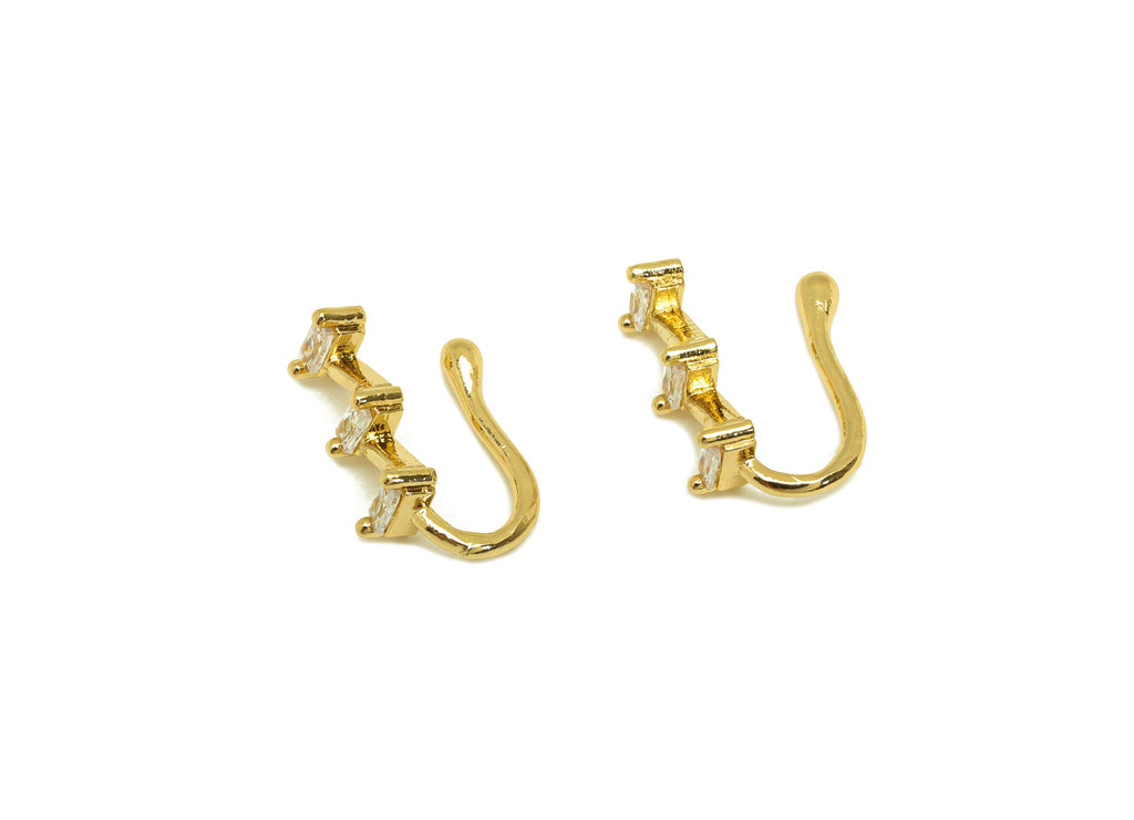 Brass Cuff Earring - Brass Zircon Rectangle Wire Hook Earring - Nose Clip - Brass Cuff Earring - 18K Real Gold Plating - 13x4x7mm - RGP7013 - DOMEDBAZAAR