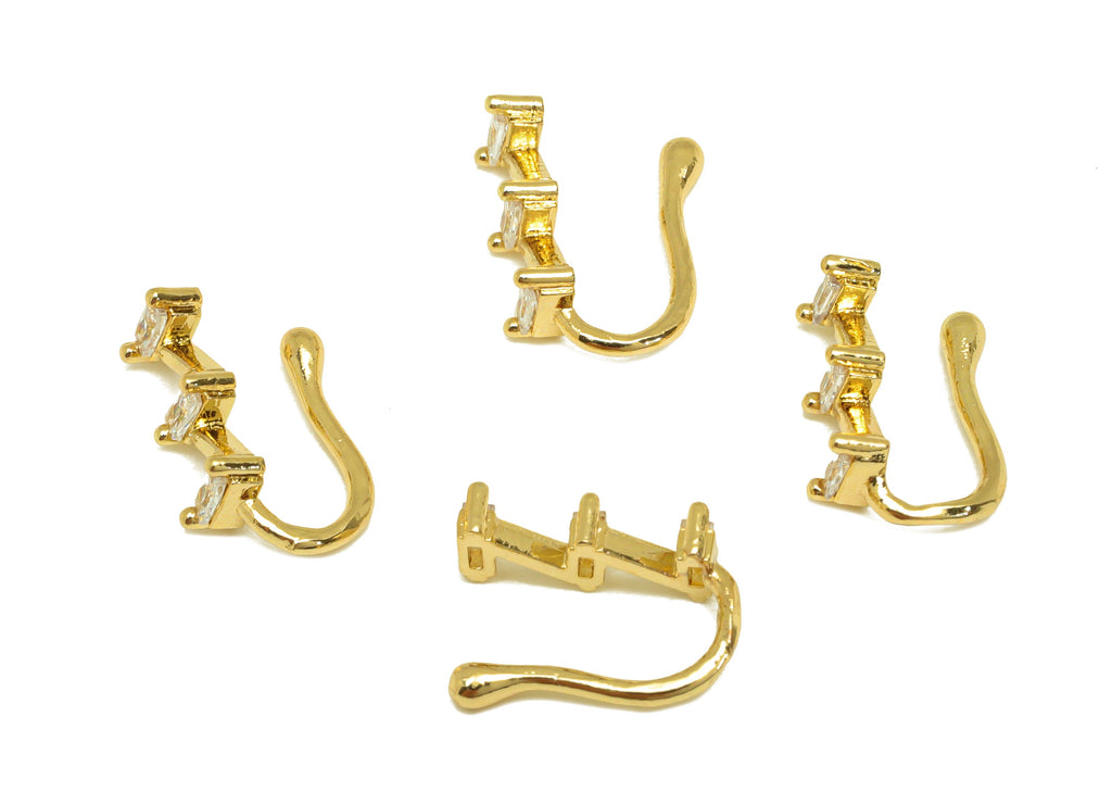 Brass Cuff Earring - Brass Zircon Rectangle Wire Hook Earring - Nose Clip - Brass Cuff Earring - 18K Real Gold Plating - 13x4x7mm - RGP7013 - DOMEDBAZAAR