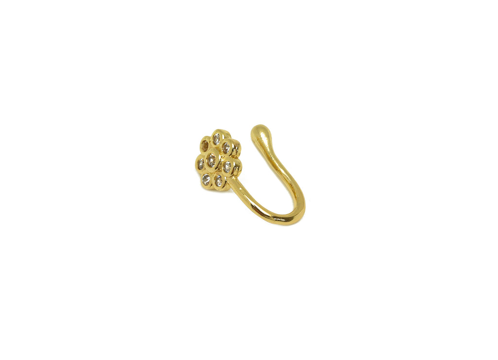 Brass Cuff Earring - Brass Zircon Flower Wire Hook Earring - Nose Clip - Brass Cuff Earring - 18K Real Gold Plating - 11x6x6.17mm - RGP7013 - DOMEDBAZAAR