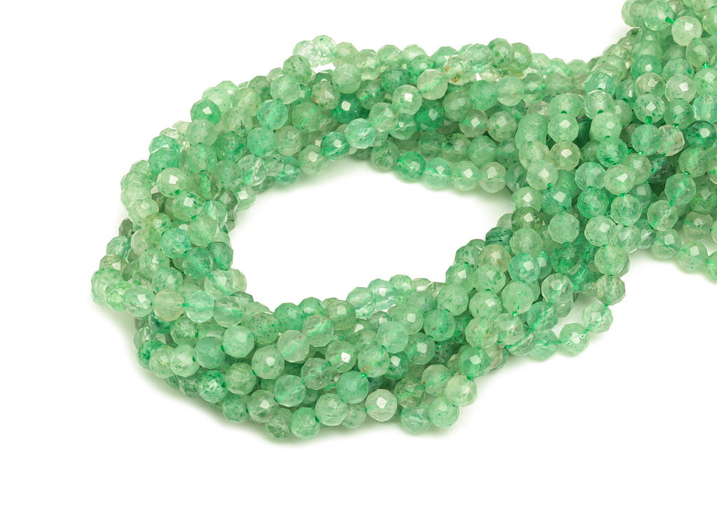 Green Chrystal Round Beads 4mm - 15.5 inch - Faceted Round Gemstone Beads - Natural Stone Beads - 4x4mm - NS1263 - DOMEDBAZAAR