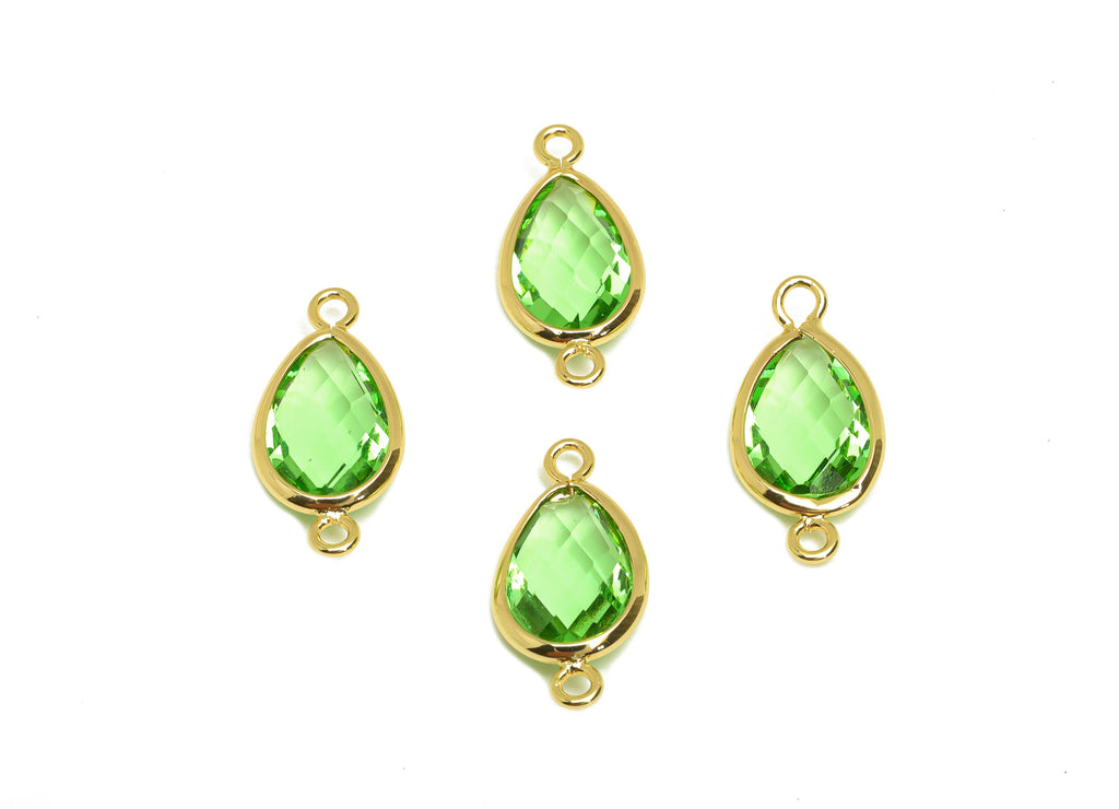 Brass Teardrop Connector - Brass Faceted Glass Earring Charm - Brass Fruit Green Glass Connector - 18K Real Gold Plated - 19x9x4mm -RGP6920B - DOMEDBAZAAR