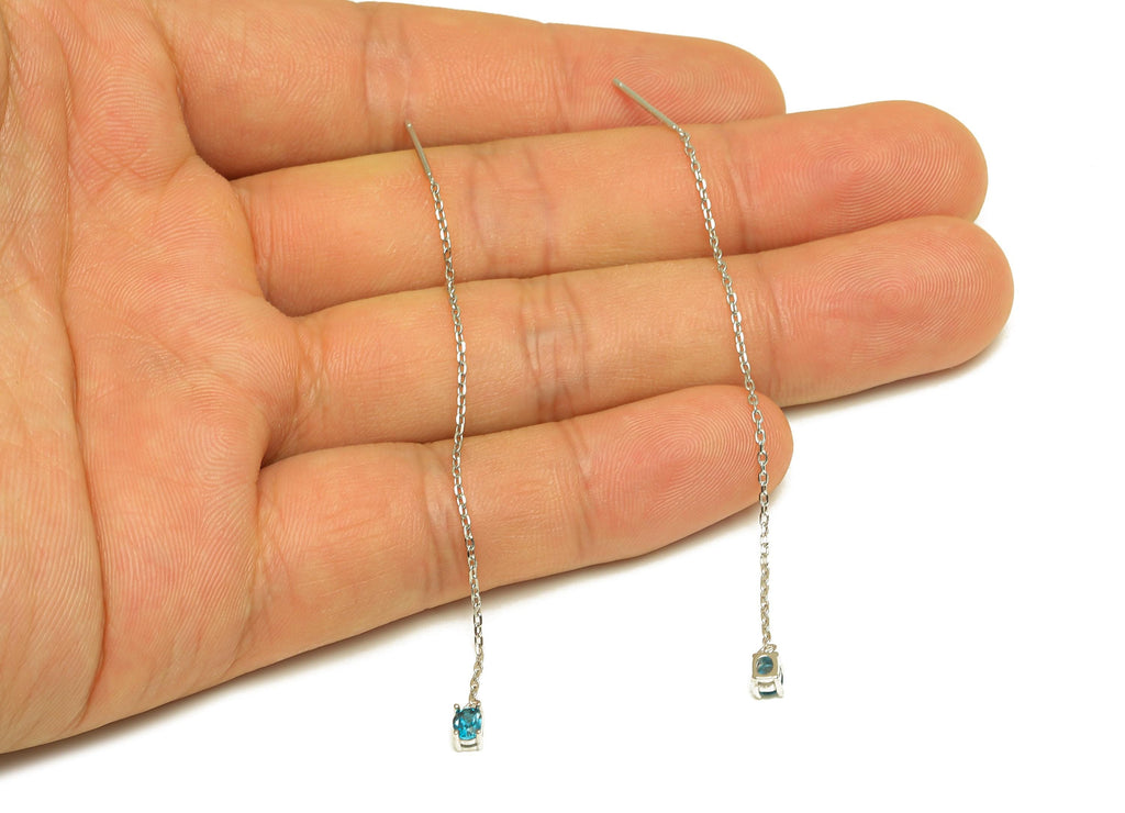 Topaz London Blue Tassel Earring Post - 925 Silver Crystal Earring Post - Natural Stone Dangle Gemstone Earring Post - 82x3mm - RGP7344D - DOMEDBAZAAR