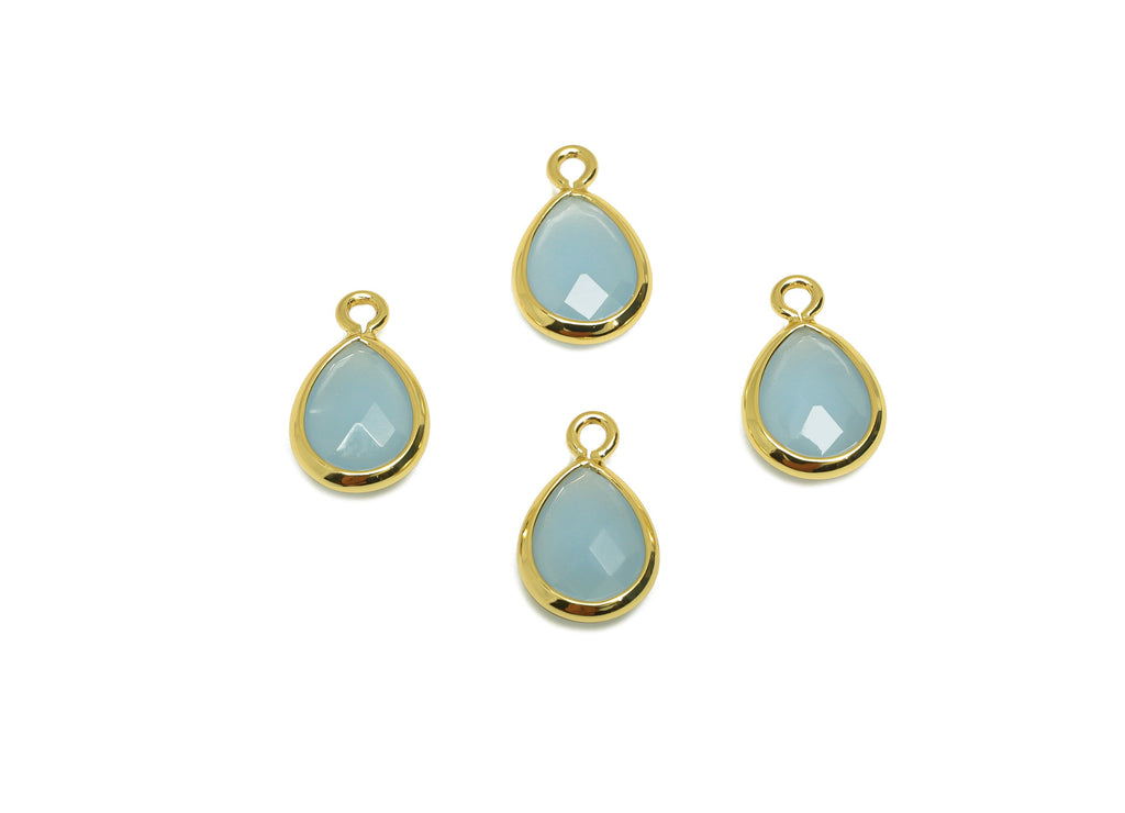Brass Teardrop Earring Charm - Brass Faceted Glass Earring Charm - Brass Light Sapphire Charm - 18K Real Gold Plated - 11.7x6x3mm - RGP6921T - DOMEDBAZAAR