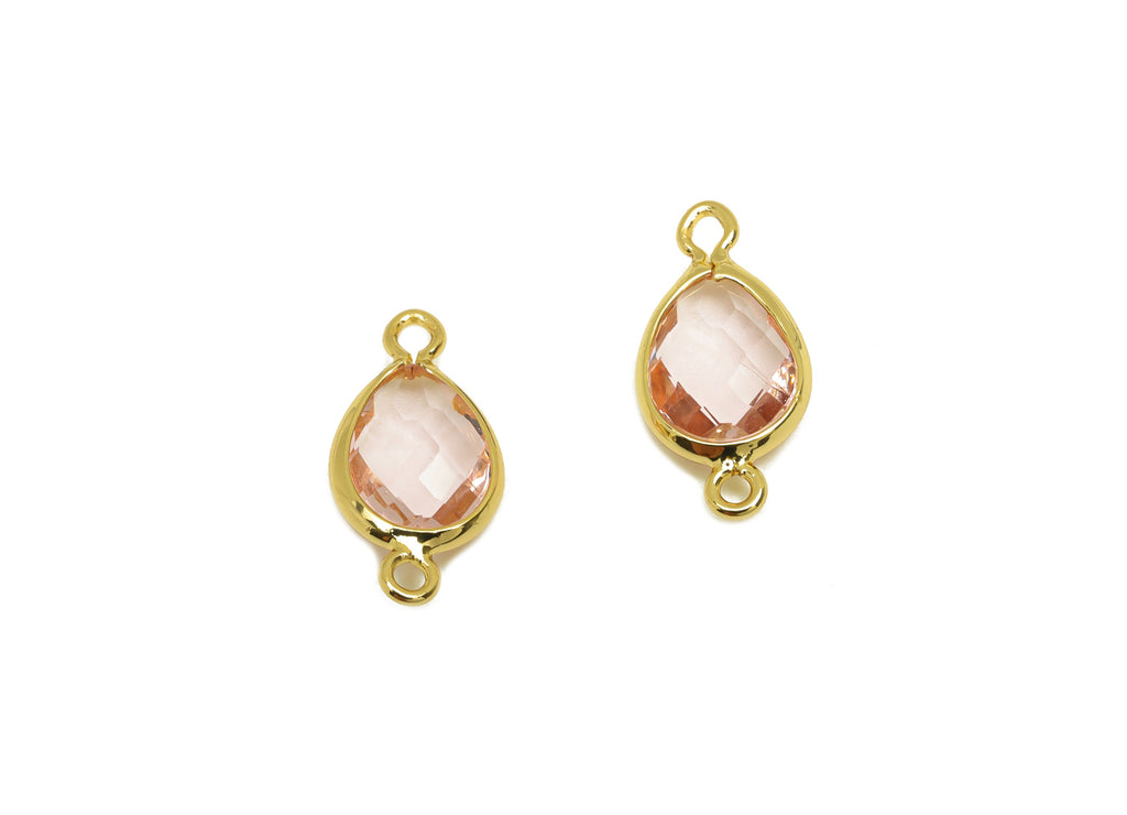 Brass Teardrop Connector - Brass Faceted Glass Earring Charm - Brass Pink Earring Charm - 18K Real Gold Plated - 14x6x2mm - RGP6922A - DOMEDBAZAAR