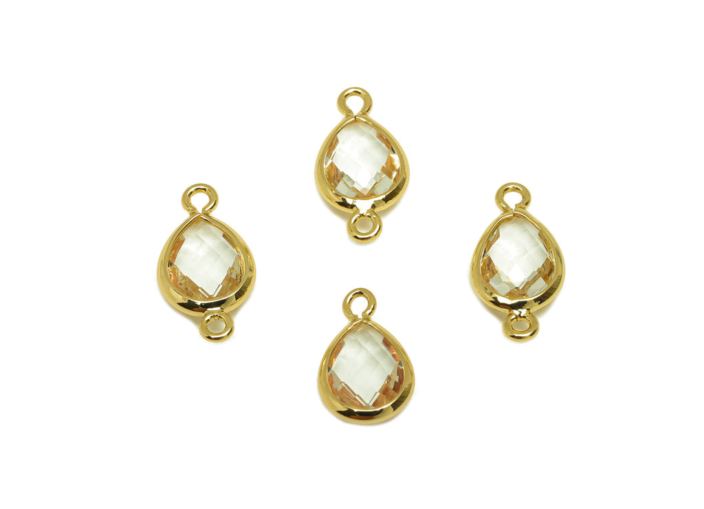 Brass Teardrop Connector - Brass Faceted Glass Earring Charm - Transparent Glass Earring Charm - 18K Real Gold Plated - 14x6x2mm - RGP6922X - DOMEDBAZAAR