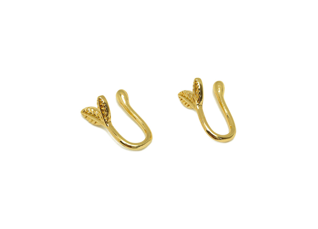 Brass Cuff Earring - Brass Leaf Wire Hook Earring - Botanical Nose Clip - Brass Cuff Earring - 18K Real Gold Plating - 12.97x4x6mm - RGP7115 - DOMEDBAZAAR
