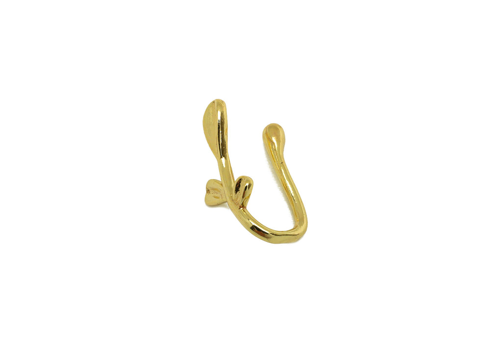 Brass Cuff Earring - Brass Mini Leaf Wire Hook Earring - Botanical Nose Clip - Cuff Earring - 18K Real Gold Plating - 14x6.7x6mm - RGP7116 - DOMEDBAZAAR