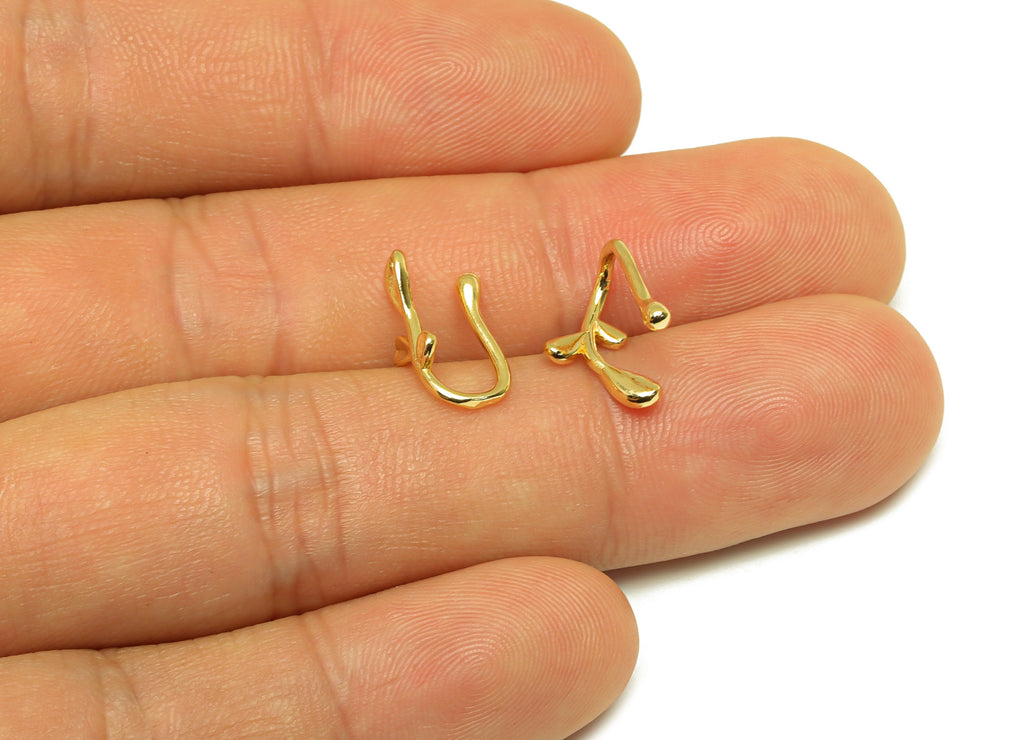 Brass Cuff Earring - Brass Mini Leaf Wire Hook Earring - Botanical Nose Clip - Cuff Earring - 18K Real Gold Plating - 14x6.7x6mm - RGP7116 - DOMEDBAZAAR