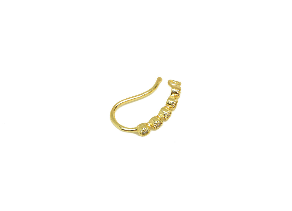 Brass Cuff Earring - Brass Long Bead Wire Hook Earring - Zircon Nose Clip With Loop - Cuff Earring - 18K Real Gold Plating-16x10x2mm-RGP7117 - DOMEDBAZAAR