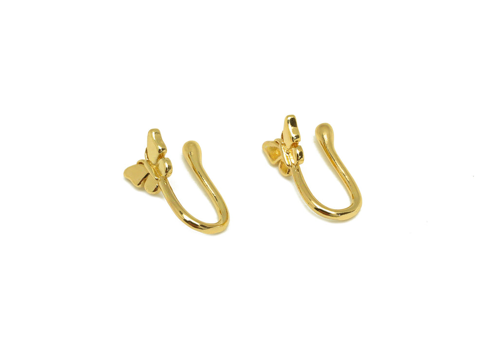 Brass Cuff Earring - Brass Butterfly Wire Hook Earring - Inset Nose Clip - Brass Cuff Earring - 18K Real Gold Plating - 12x6x7mm - RGP7013 - DOMEDBAZAAR