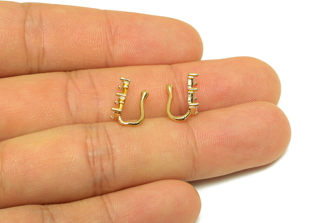 Brass Cuff Earring - Brass Zircon Rectangle Wire Hook Earring - Nose Clip - Brass Cuff Earring - 18K Real Gold Plating - 13x4x7mm - RGP7013 - DOMEDBAZAAR