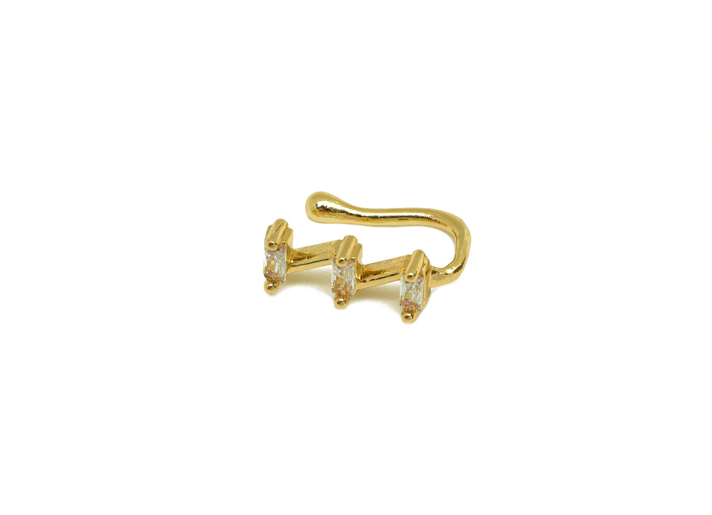 Brass Cuff Earring - Brass Zircon Rectangle Wire Hook Earring - Nose Clip - Brass Cuff Earring - 18K Real Gold Plating - 13x4x7mm - RGP7013 - DOMEDBAZAAR