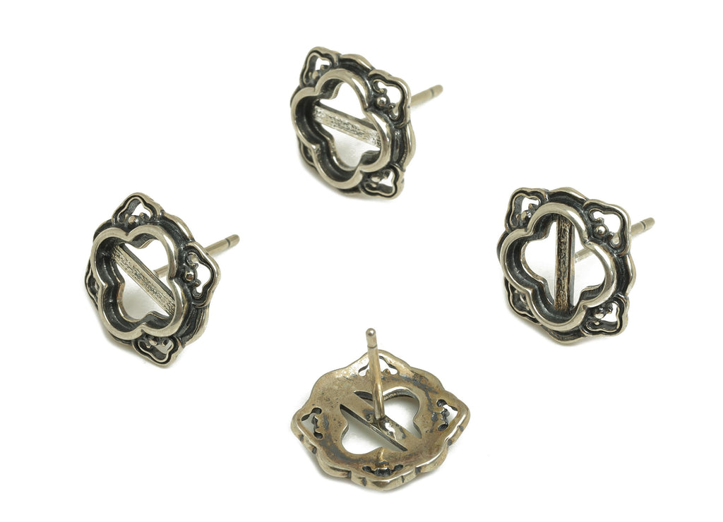 8mm Flower Earring Setting Post - Four Leaf Clover Earring Stud - Botanical Earring Post For Diamond - 925 Silver Sterling - RGP7436 - DOMEDBAZAAR