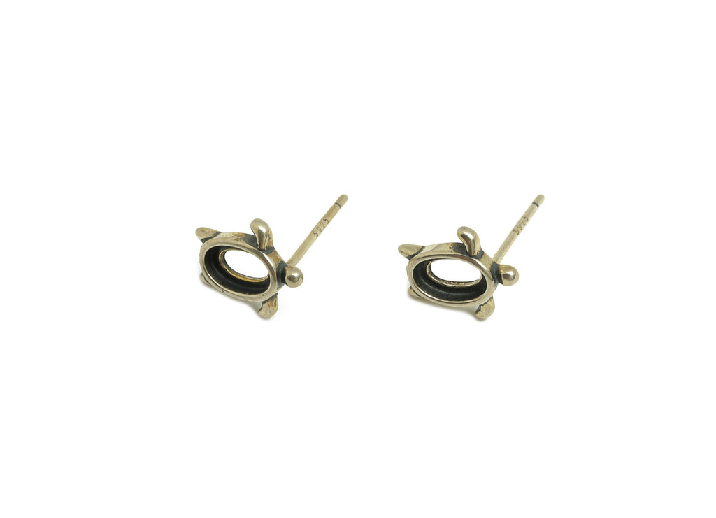 4x6mm Oval Earring Setting Post - Turtle Silver Earring Stud - Marine Oval Earring Post For Diamond - 925 Silver Sterling - RGP7431 - DOMEDBAZAAR