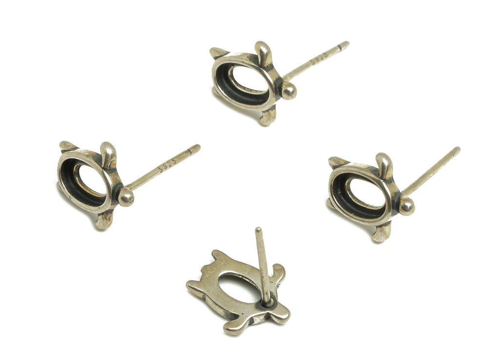 4x6mm Oval Earring Setting Post - Turtle Silver Earring Stud - Marine Oval Earring Post For Diamond - 925 Silver Sterling - RGP7431 - DOMEDBAZAAR