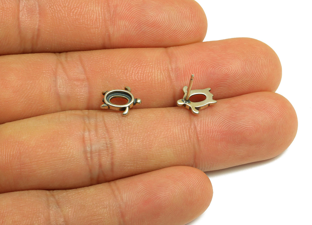 4x6mm Oval Earring Setting Post - Turtle Silver Earring Stud - Marine Oval Earring Post For Diamond - 925 Silver Sterling - RGP7431 - DOMEDBAZAAR